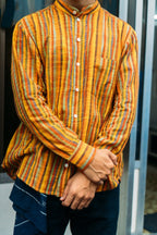 Band Collar Shirt 'Tequila Sunrise Handloom'