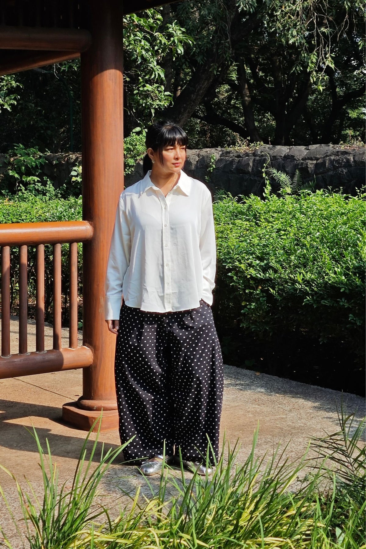 Really Wide Pants Cropped 'Black Polka'