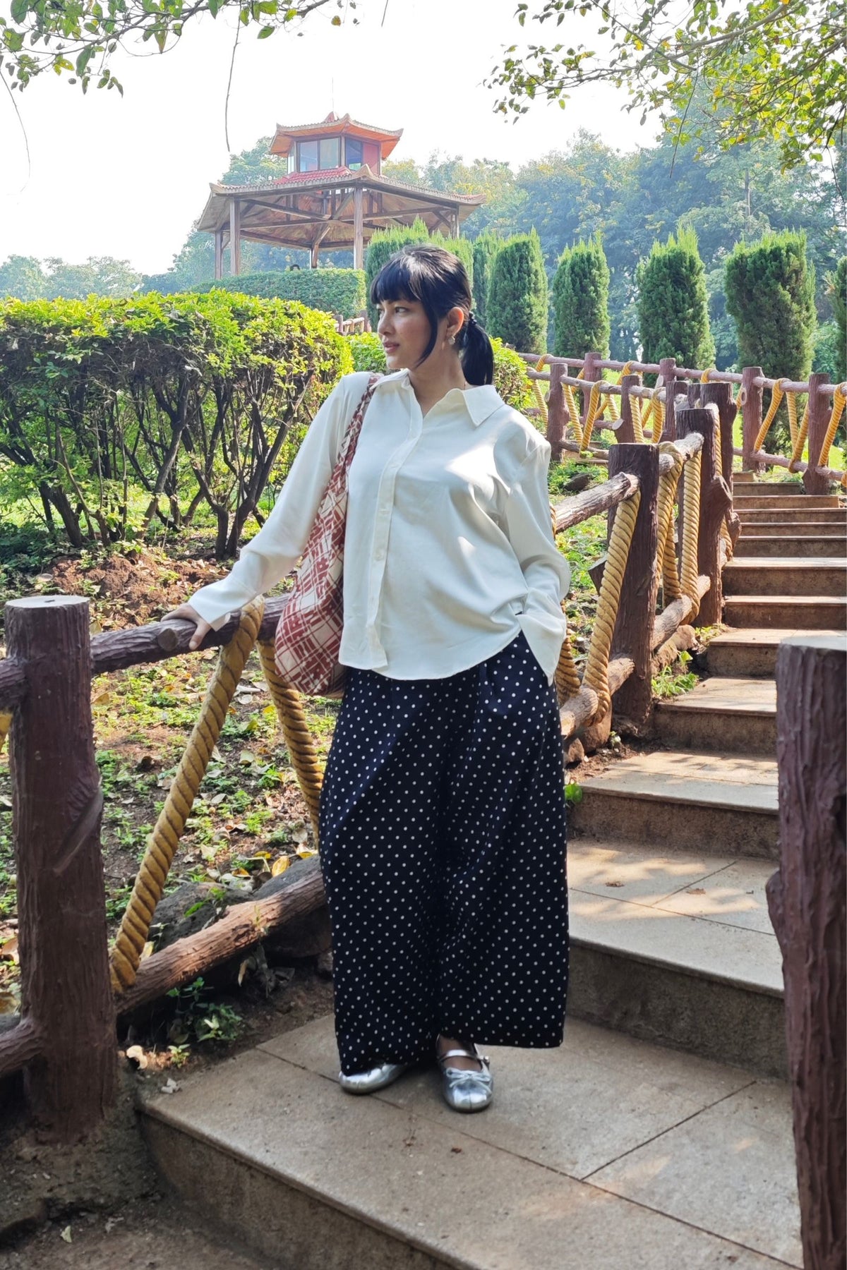 Really Wide Pants Cropped 'Black Polka'