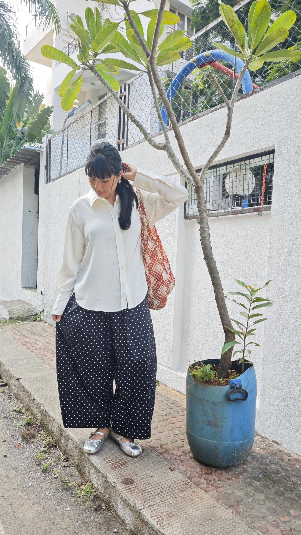 Really Wide Pants Cropped 'Black Polka'