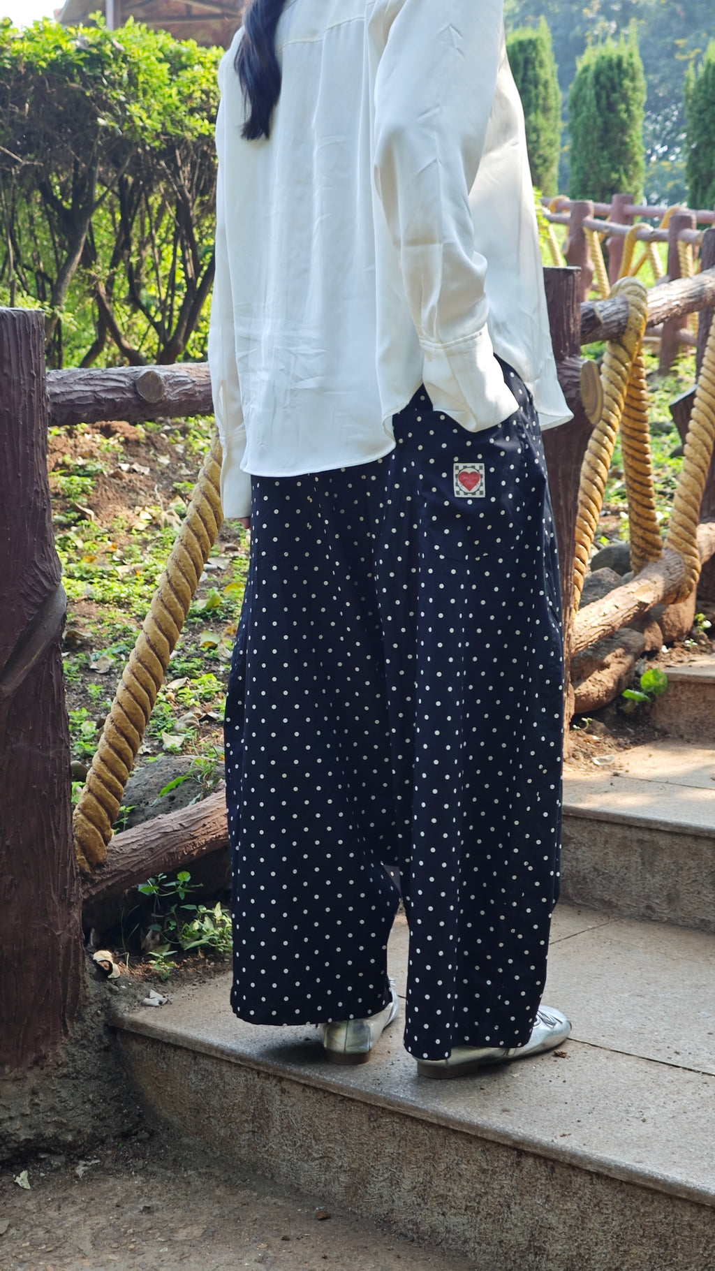 Really Wide Pants Cropped 'Black Polka'