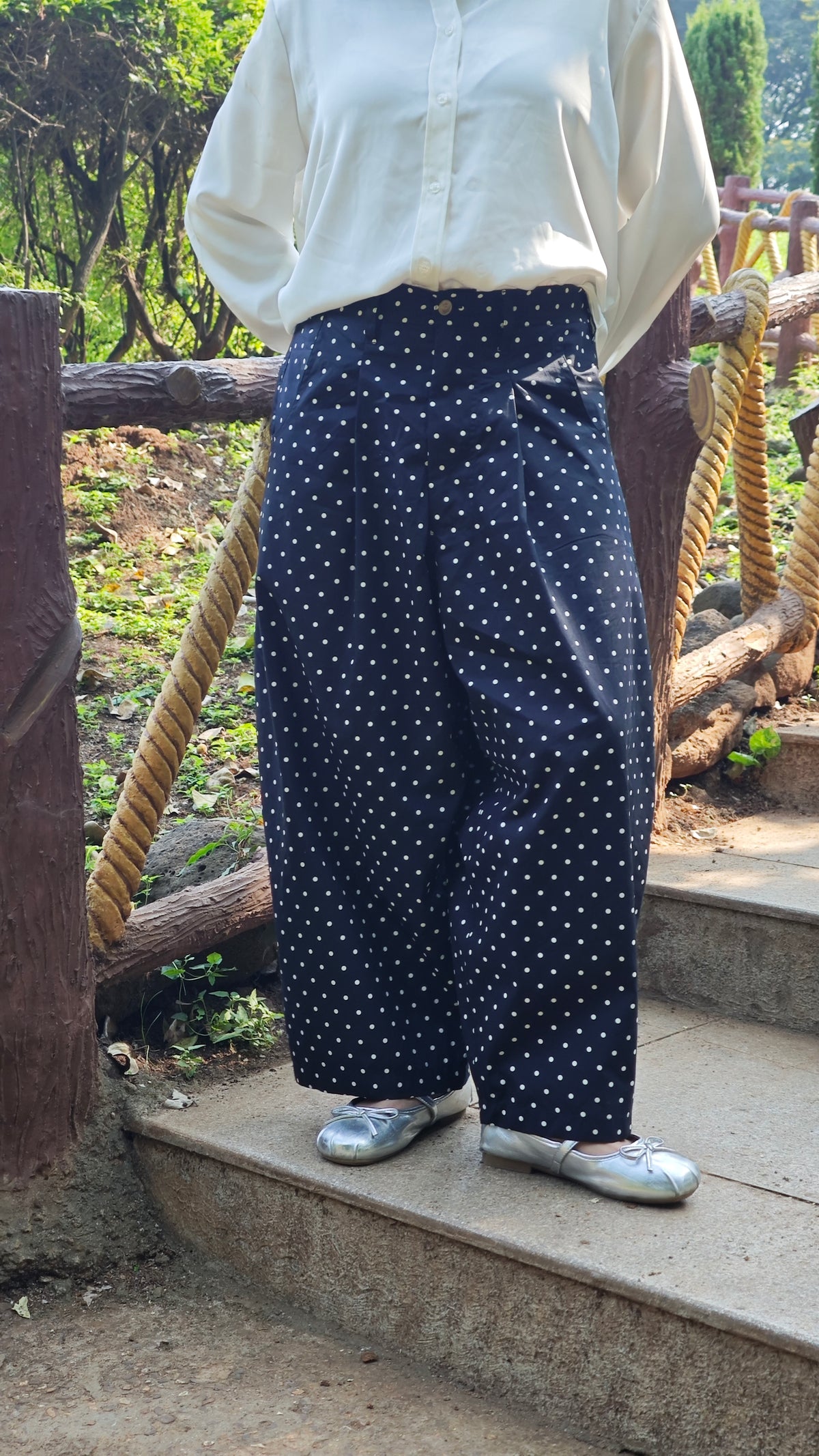 Really Wide Pants Cropped 'Black Polka'