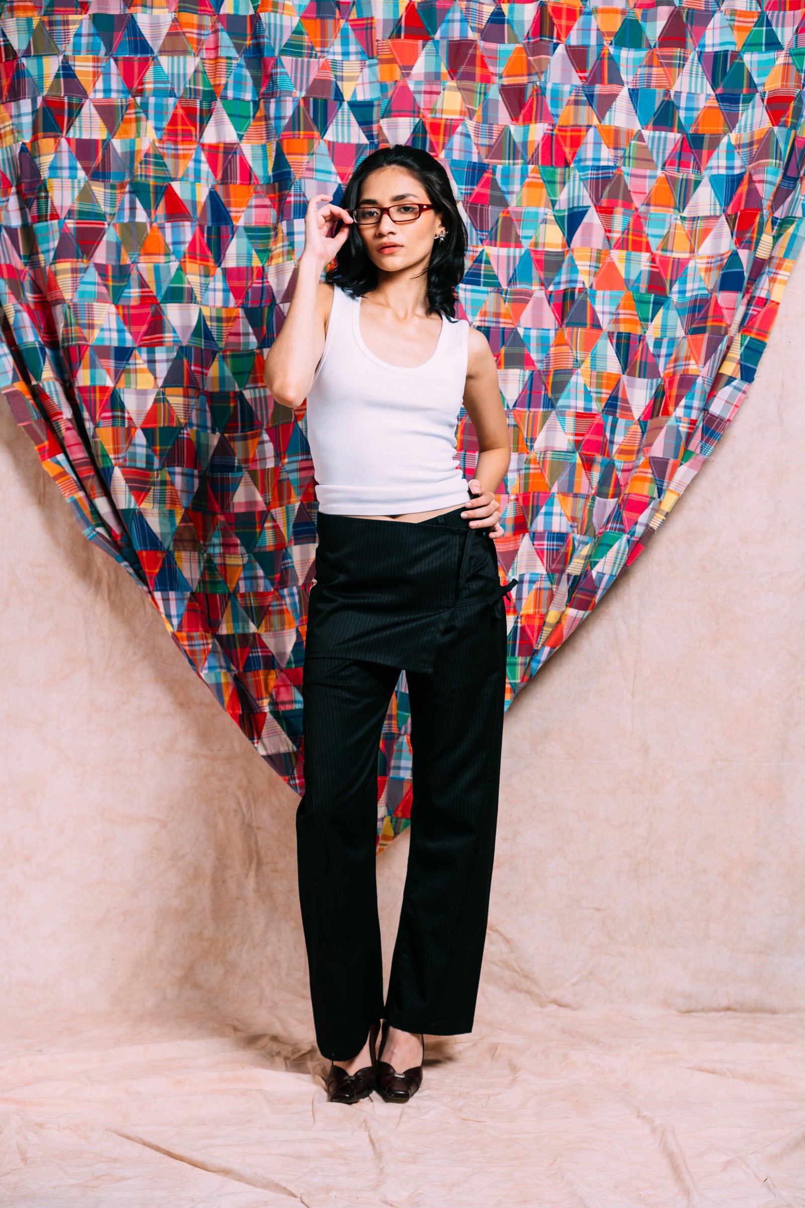 Two-Tie Apron Slouchy Pants 'Black Stripes'