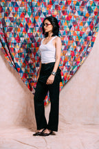 Two-Tie Apron Slouchy Pants 'Black Stripes'