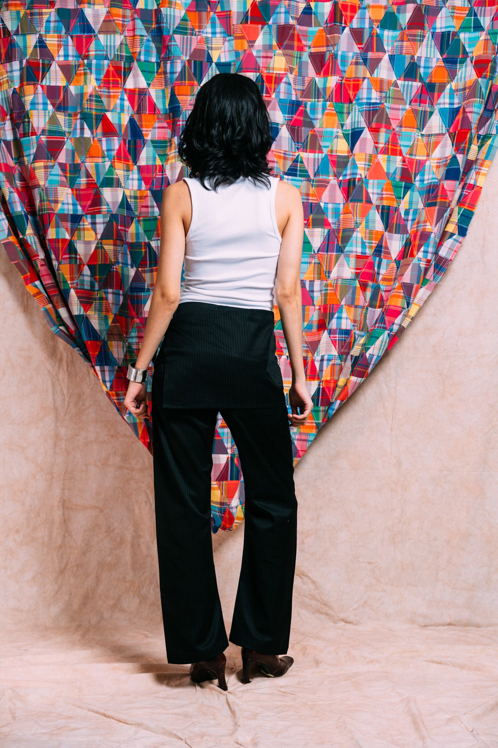 Two-Tie Apron Slouchy Pants 'Black Stripes'