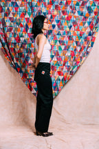 Two-Tie Apron Slouchy Pants 'Black Stripes'