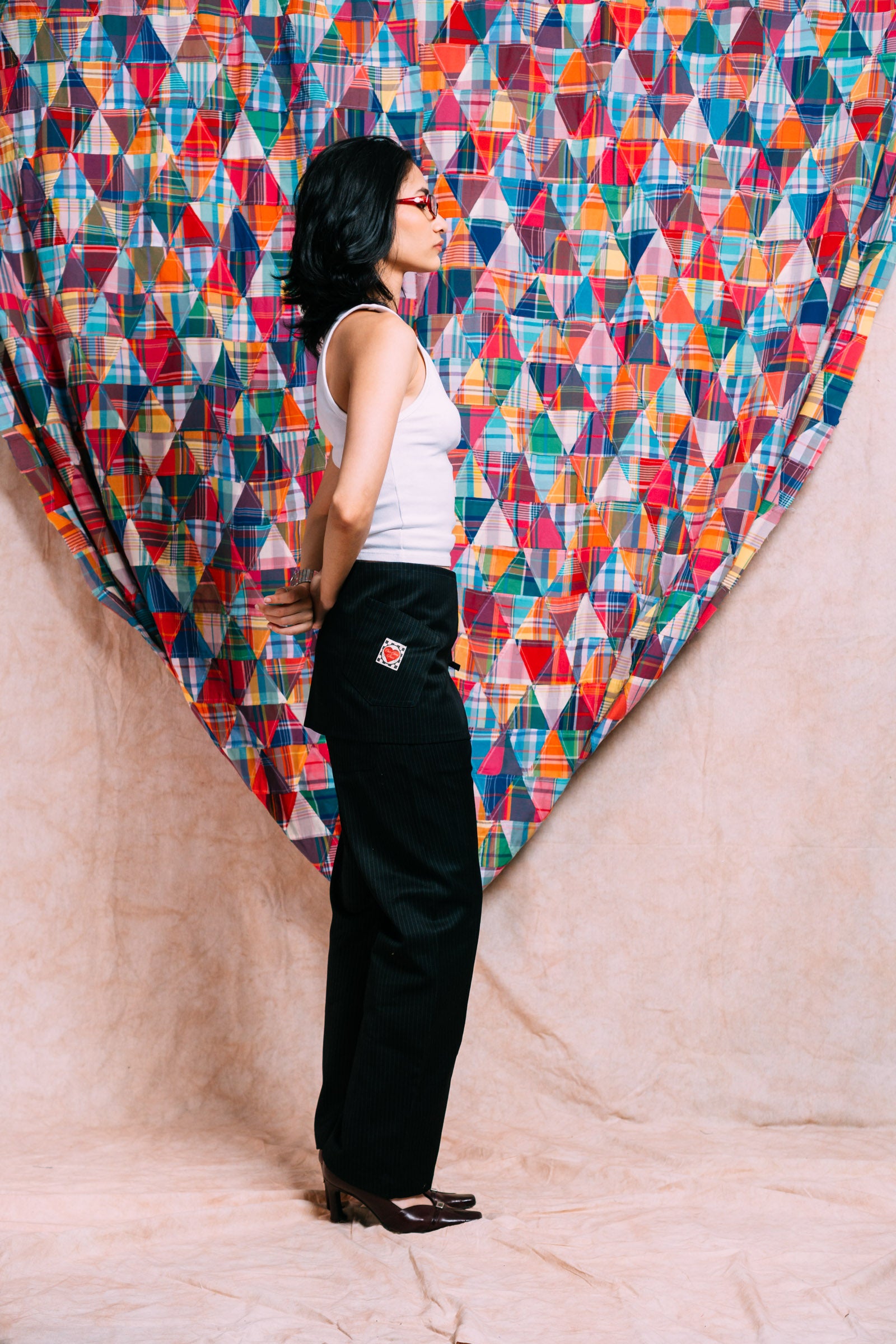Two-Tie Apron Slouchy Pants 'Black Stripes'