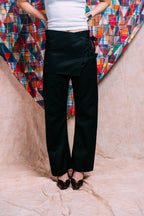 Two-Tie Apron Slouchy Pants 'Black Stripes'