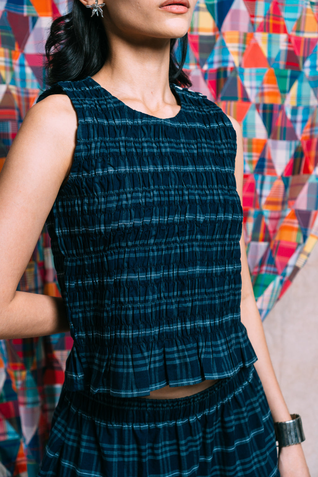 Ruched Top 'Navy Checks'