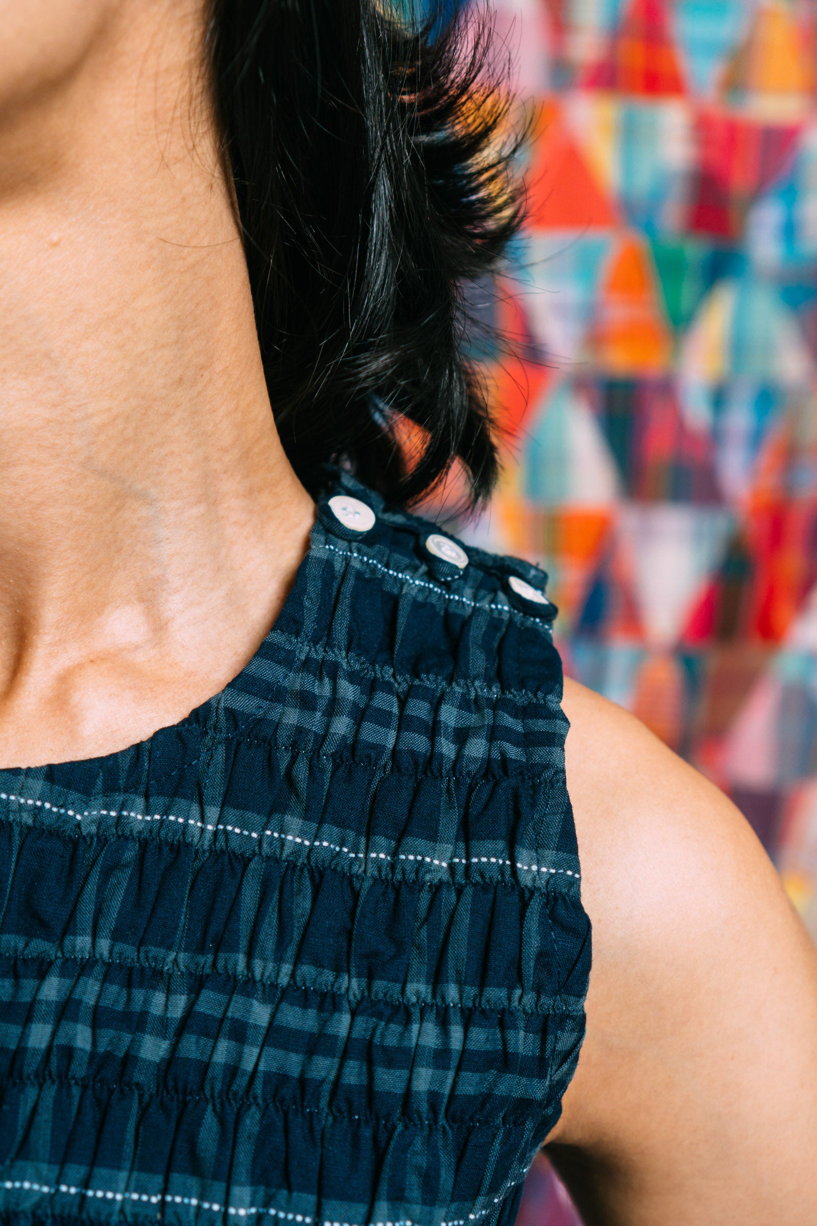 Ruched Top 'Navy Checks'