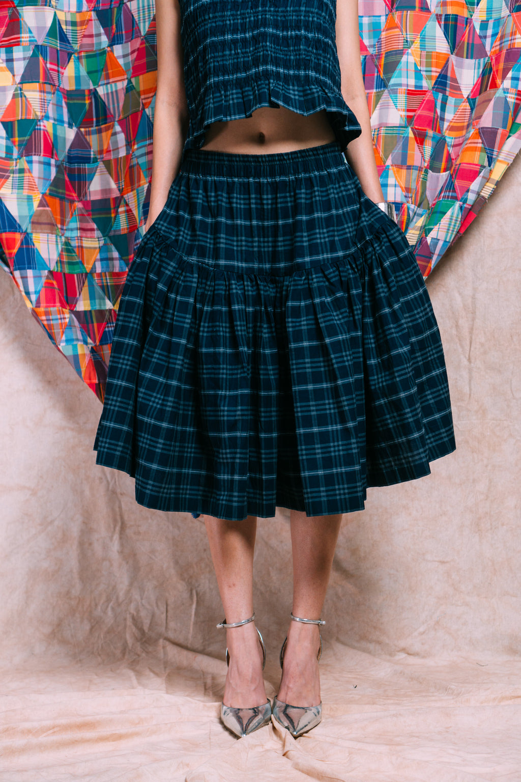 Tiered Skirt 'Navy Checks'