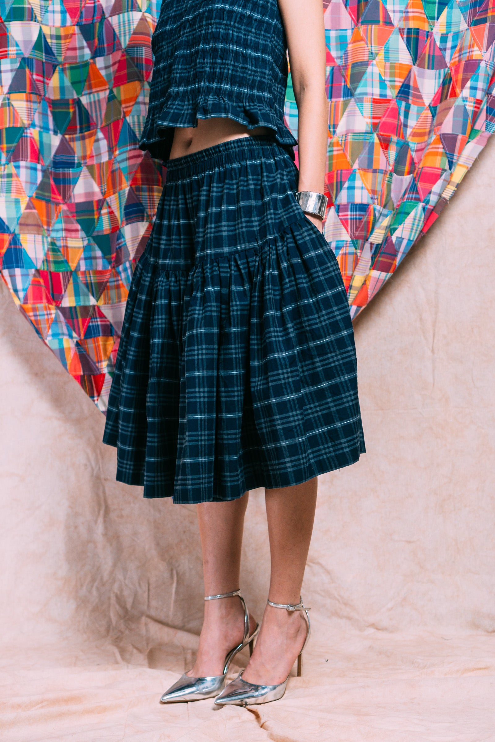 Tiered Skirt 'Navy Checks'