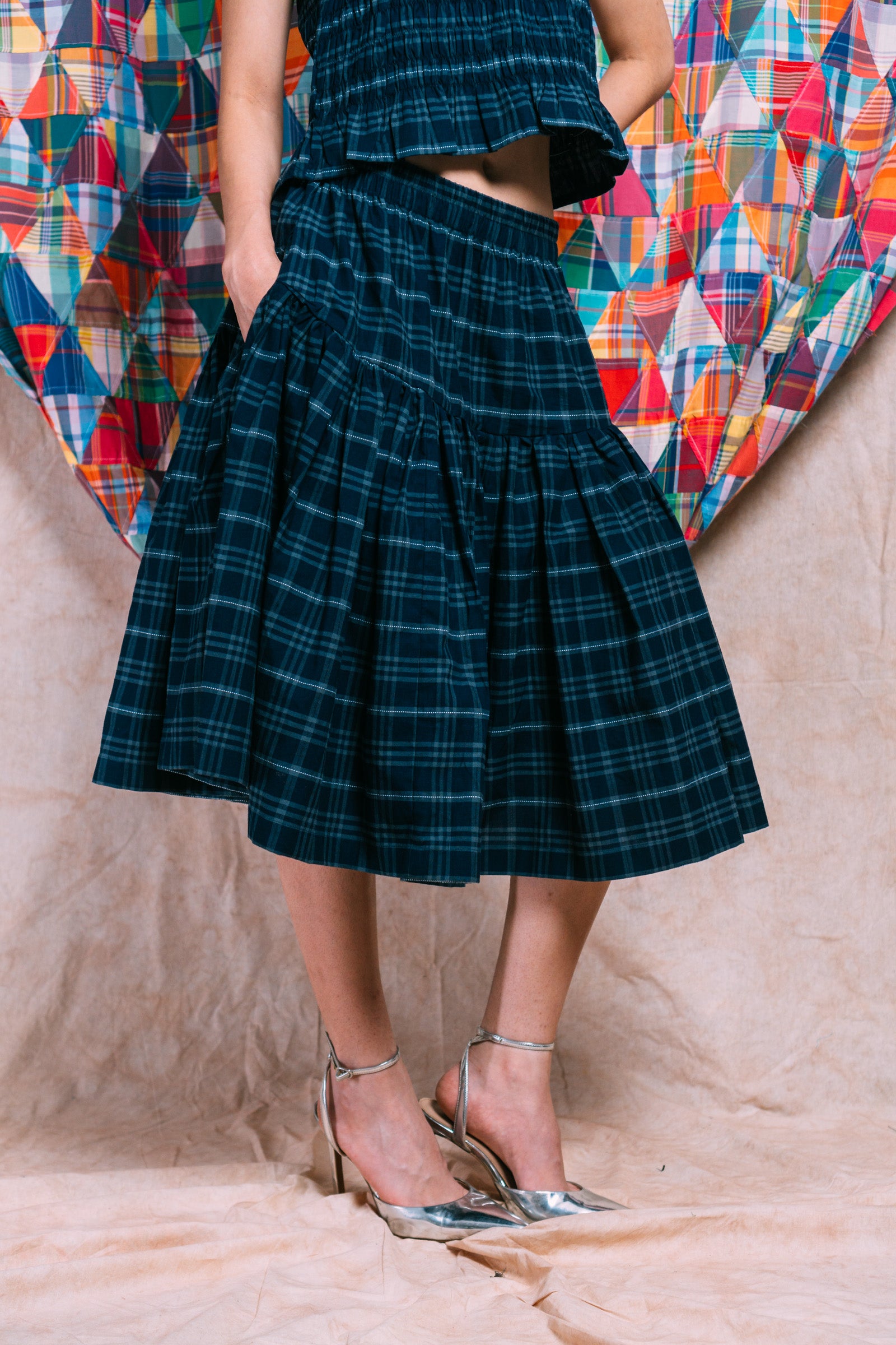 Tiered Skirt 'Navy Checks'