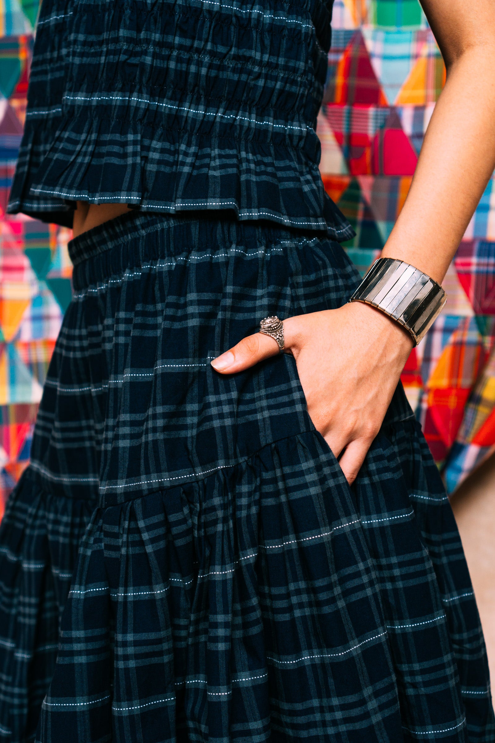 Tiered Skirt 'Navy Checks'