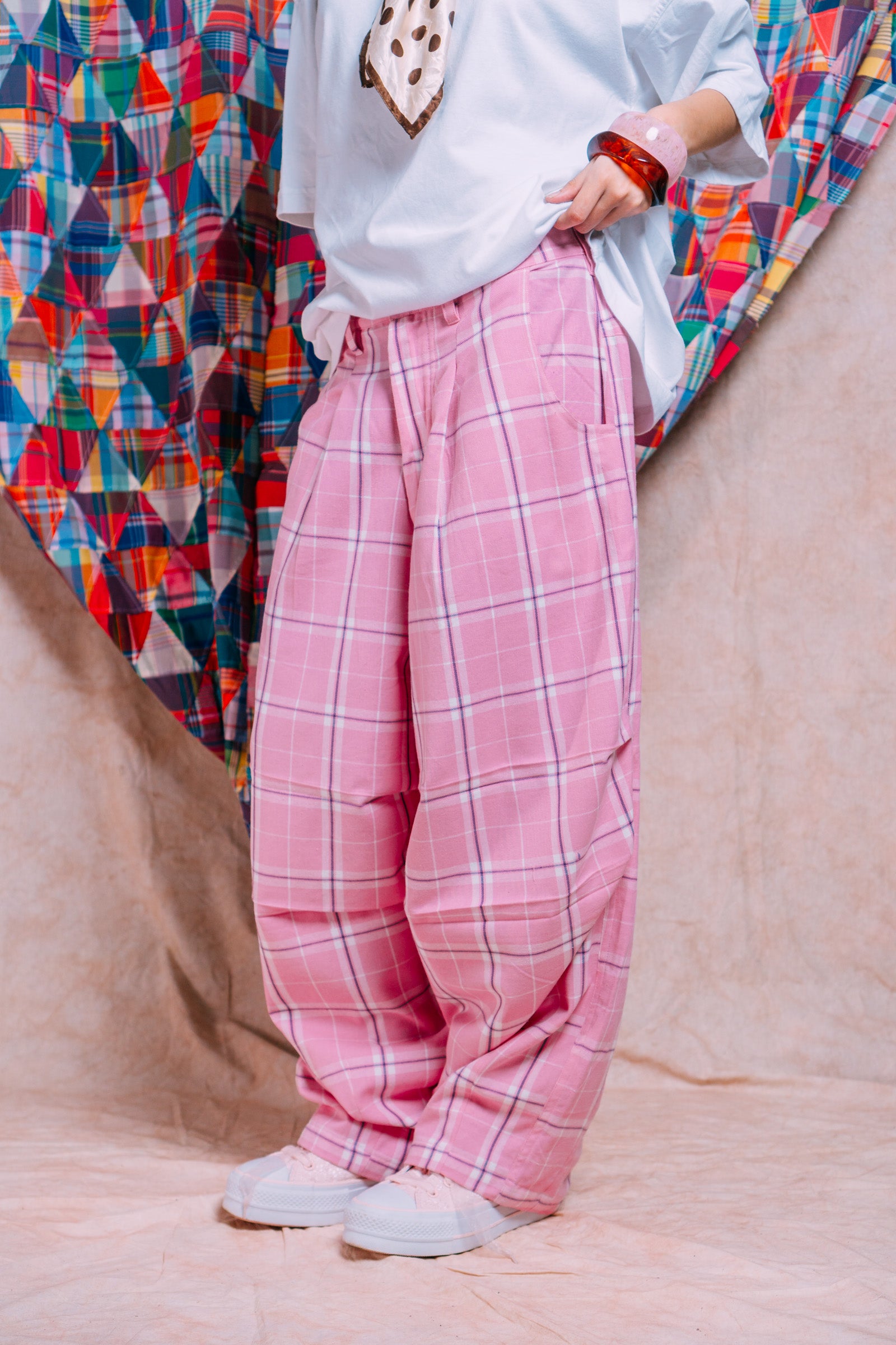 Balloon Pants 'Bubblegum Plaid'