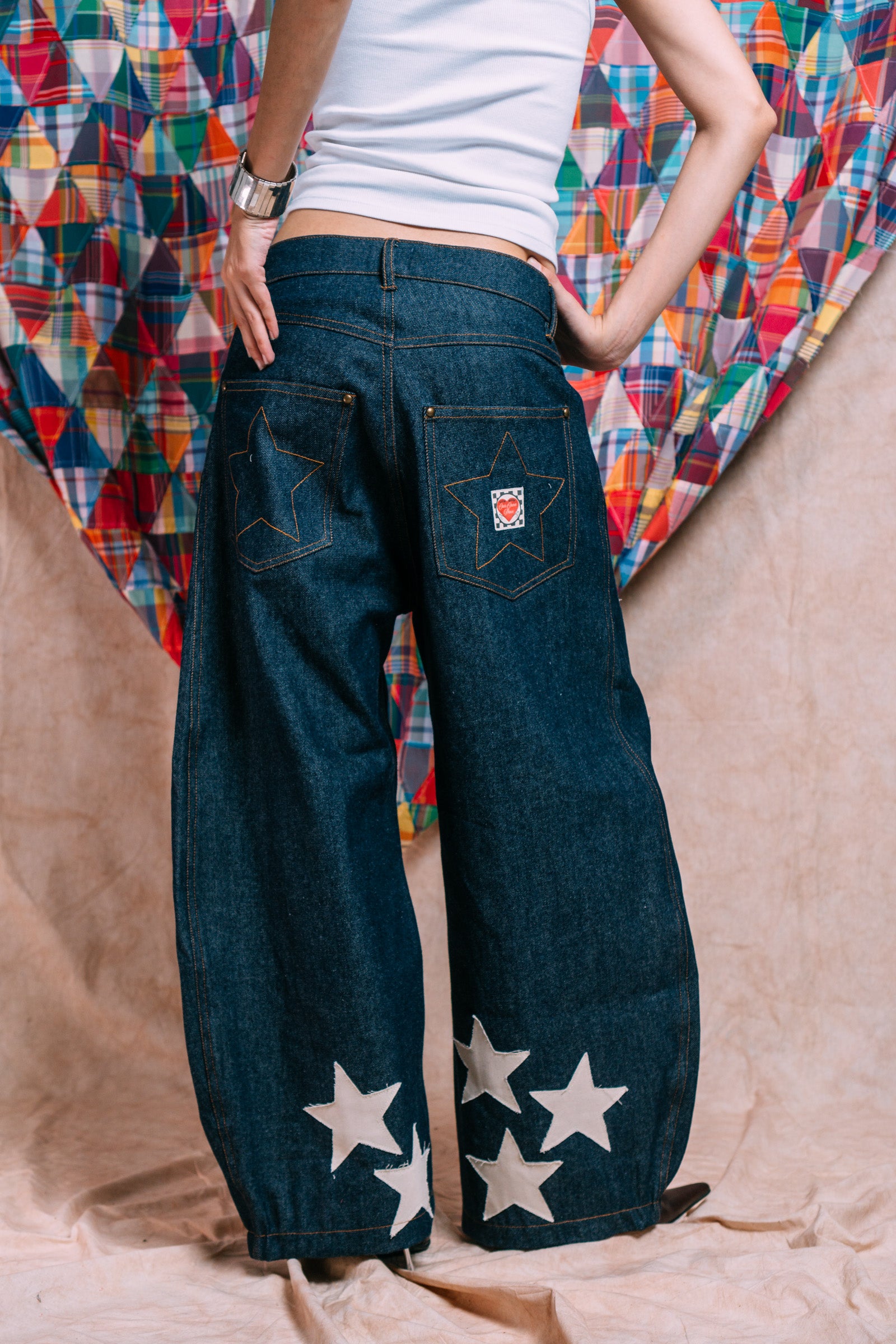 I'm A Star Horseshoe Jeans 'Ecru Star Patchwork'