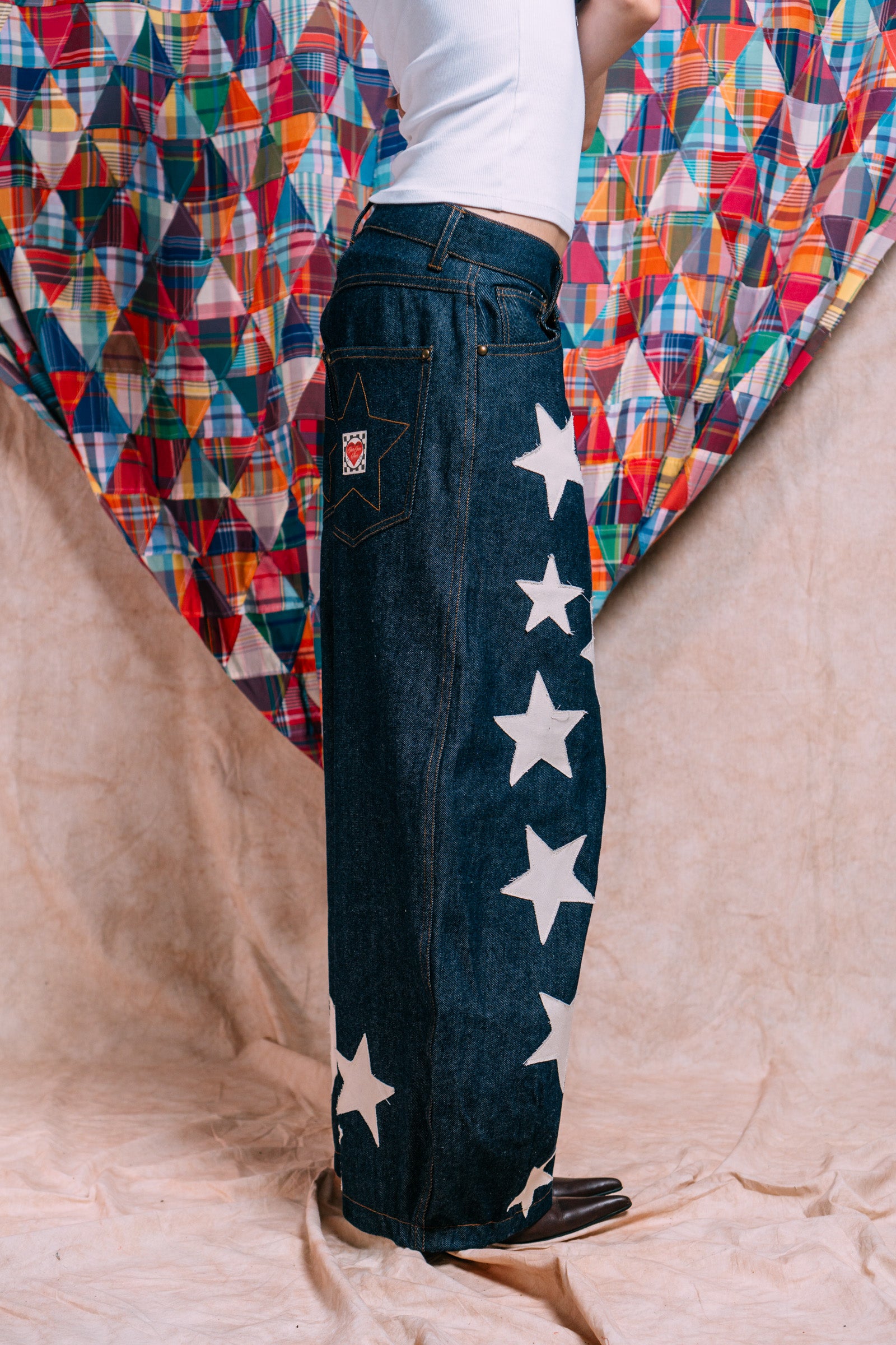 I'm A Star Horseshoe Jeans 'Ecru Star Patchwork'