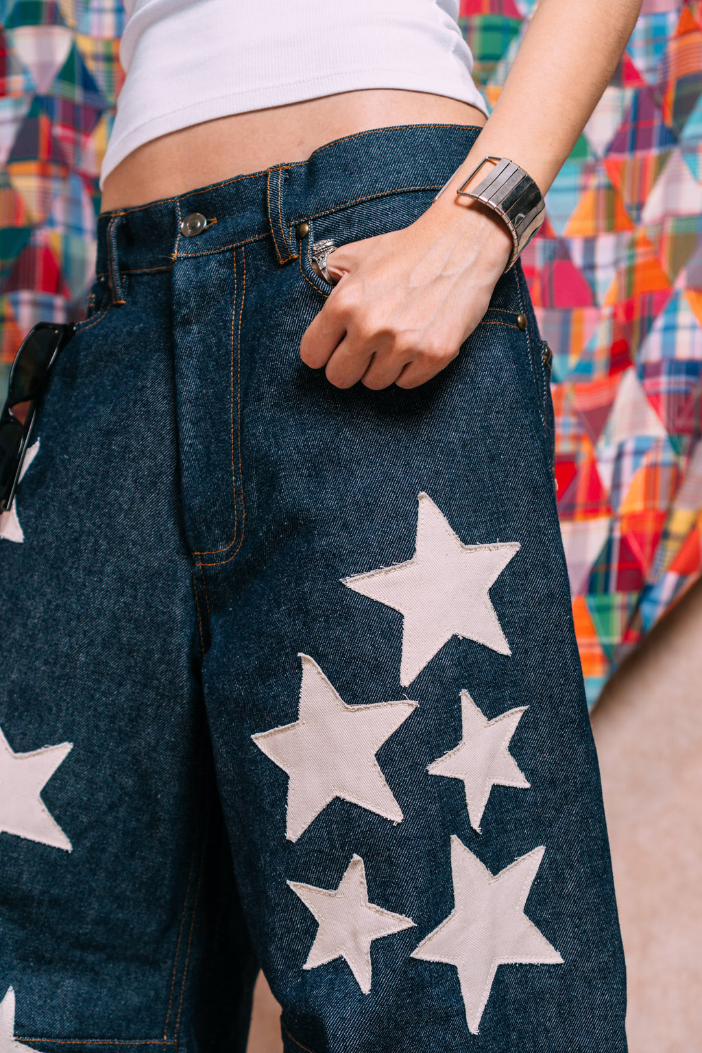 I'm A Star Horseshoe Jeans 'Ecru Star Patchwork'