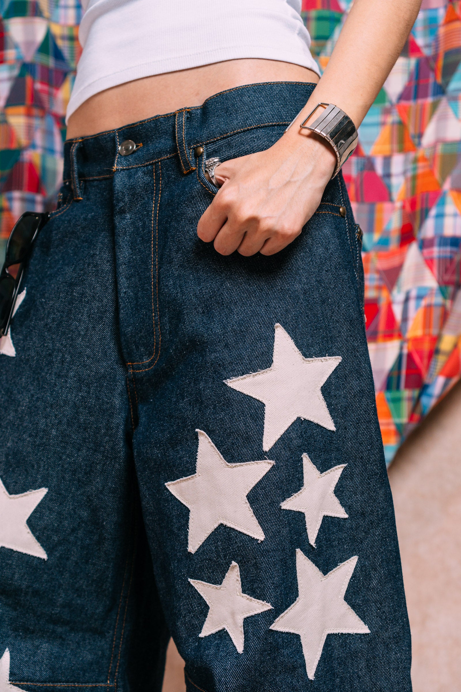I'm A Star Horseshoe Jeans 'Ecru Star Patchwork'