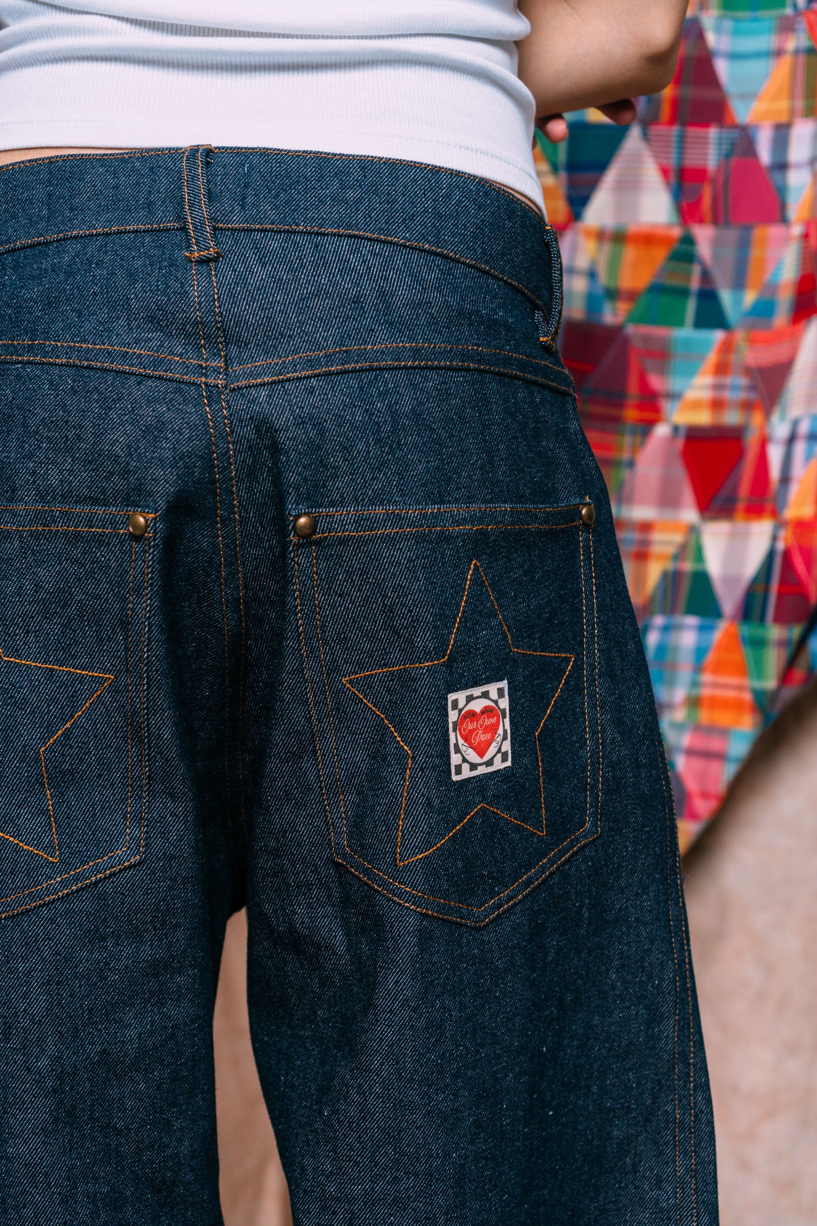 I'm A Star Horseshoe Jeans 'Ecru Star Patchwork'