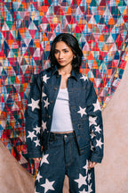 Denim Work Jacket 'Ecru Star Patchwork'