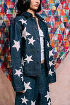 Denim Work Jacket 'Ecru Star Patchwork'