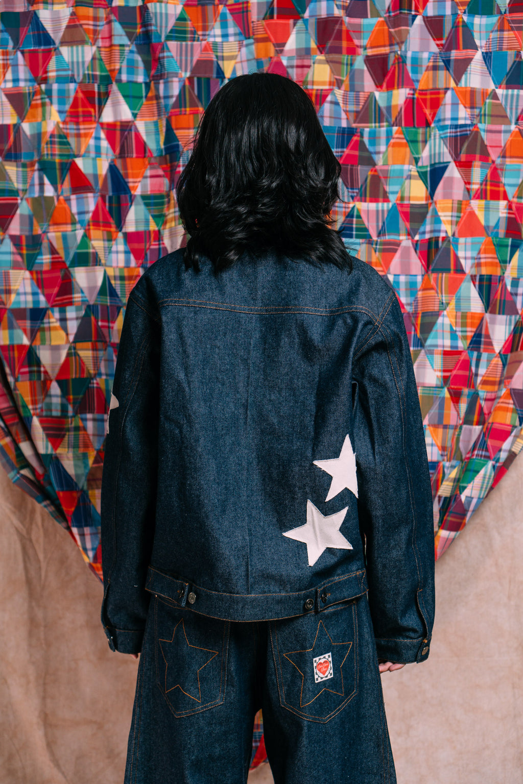 Denim Work Jacket 'Ecru Star Patchwork'