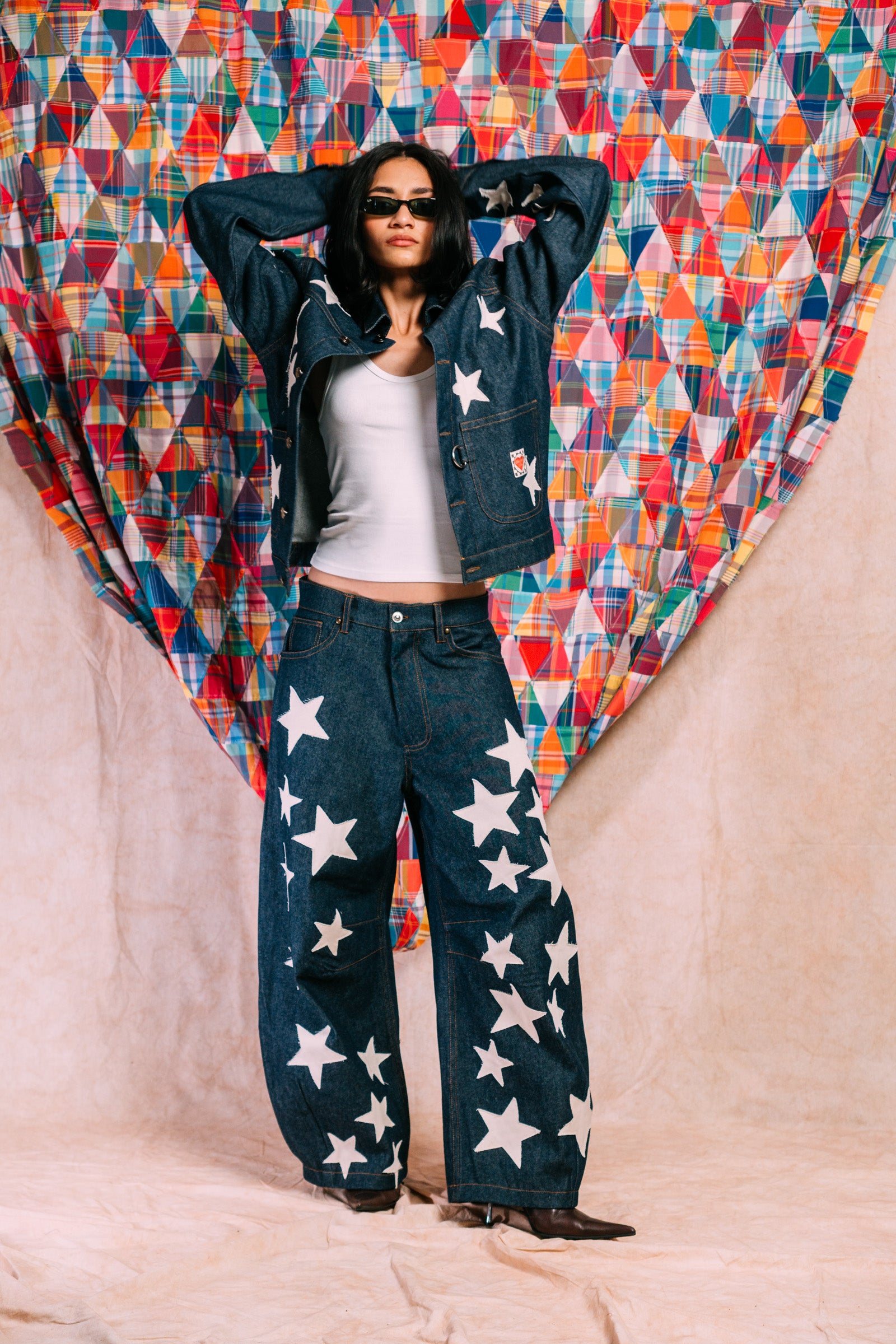 I'm A Star Horseshoe Jeans 'Ecru Star Patchwork'
