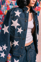 Denim Work Jacket 'Ecru Star Patchwork'