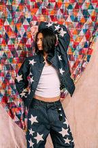 Denim Work Jacket 'Ecru Star Patchwork'