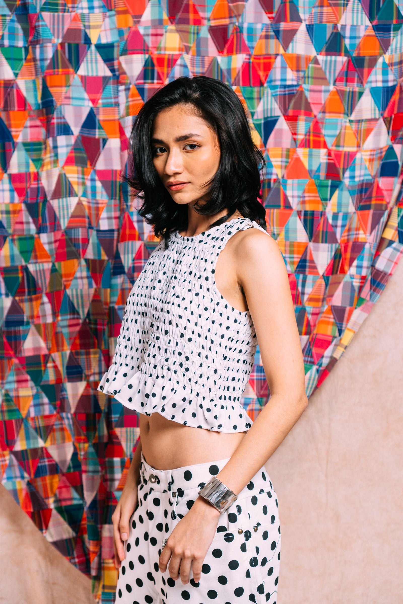 Ruched Top 'Black Polka Dots'