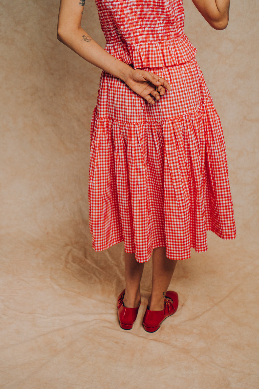 Tiered Skirt 'Red Gingham Check'