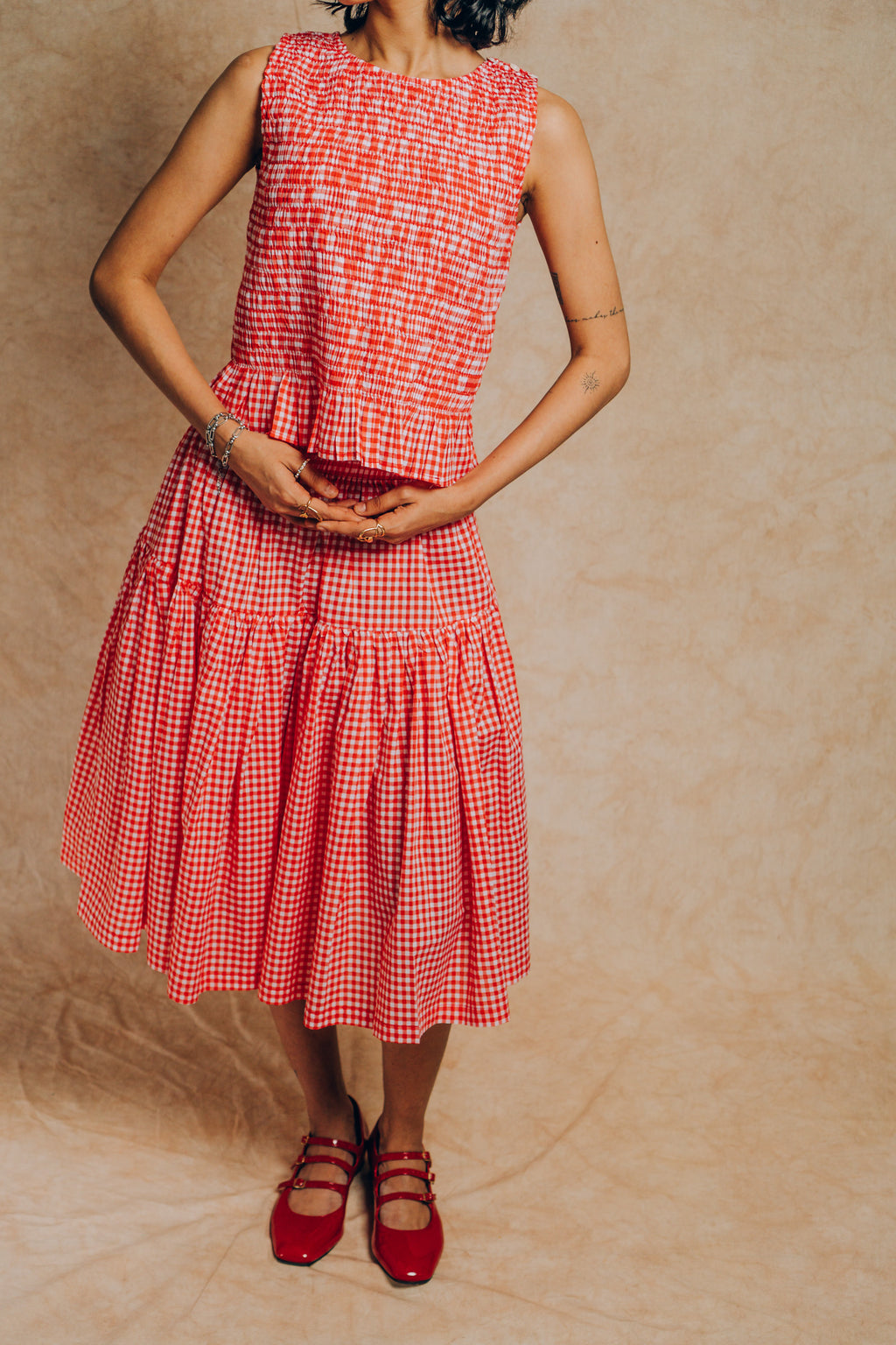 Tiered Skirt 'Red Gingham Check'