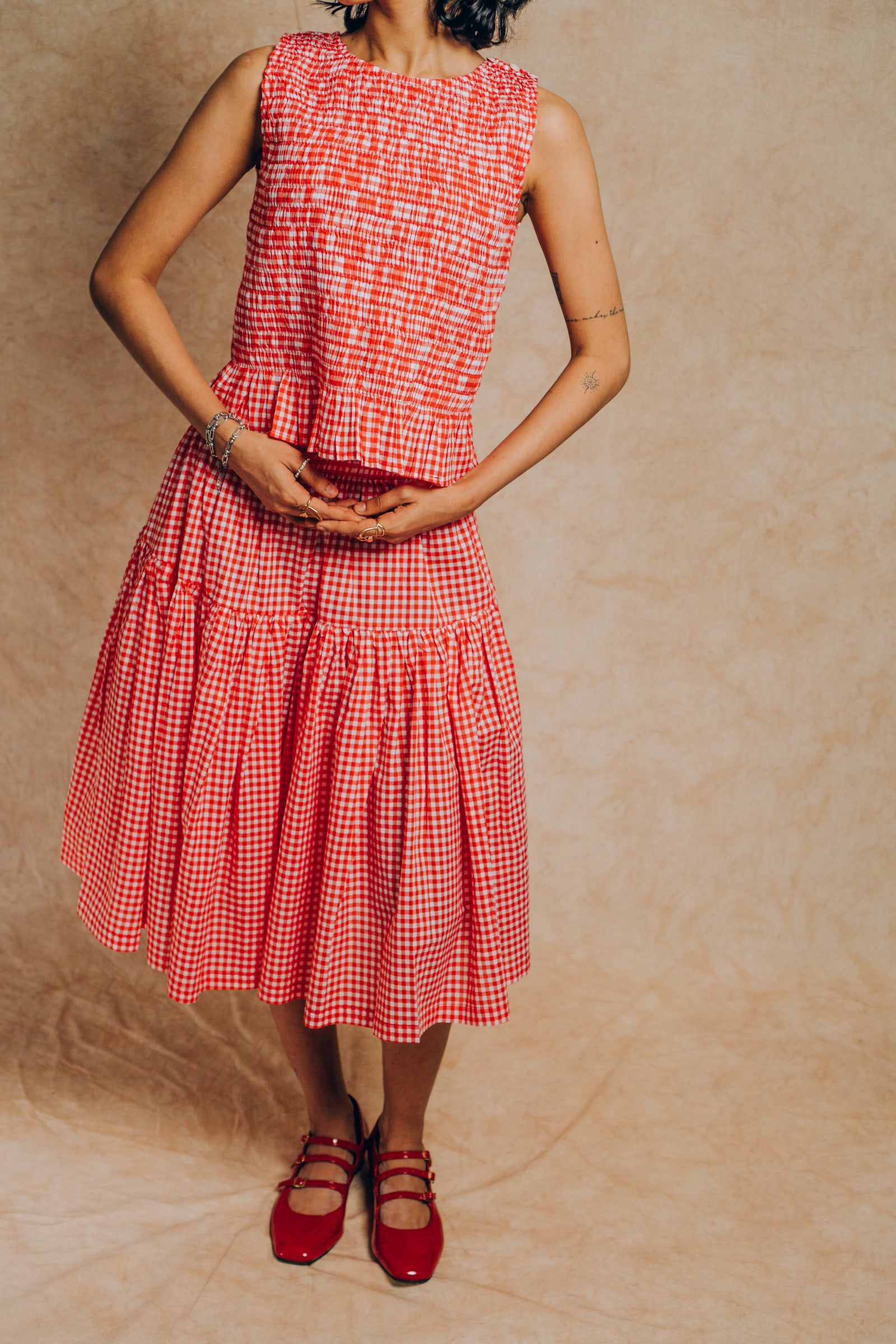 Tiered Skirt 'Red Gingham Check'