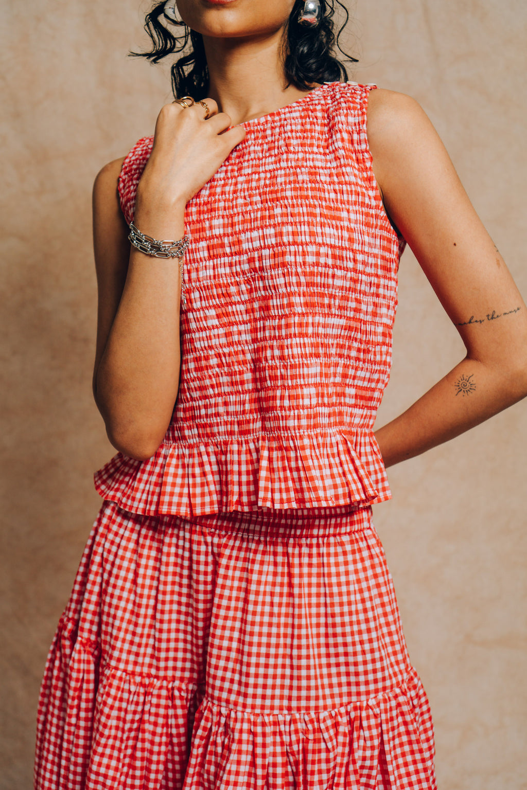 Ruched Top 'Red Gingham Check'