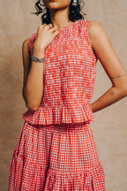Ruched Top 'Red Gingham Check'