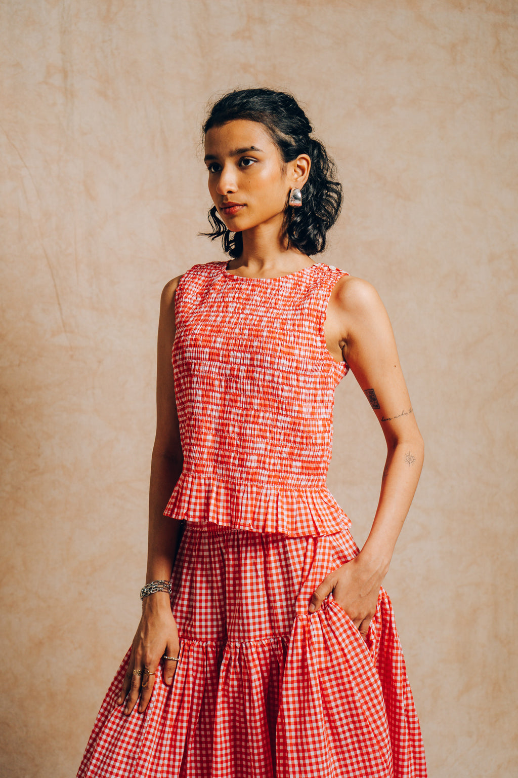 Ruched Top 'Red Gingham Check'