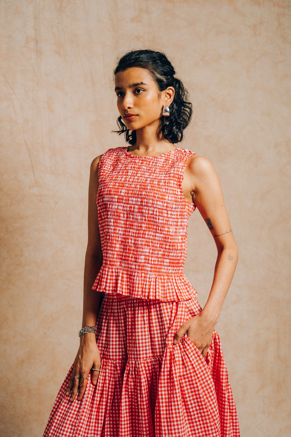 Ruched Top 'Red Gingham Check'