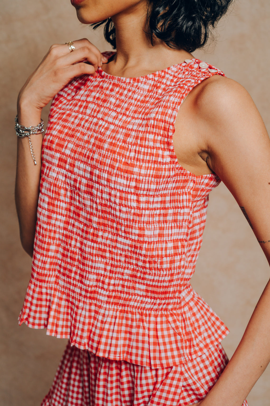 Ruched Top 'Red Gingham Check'