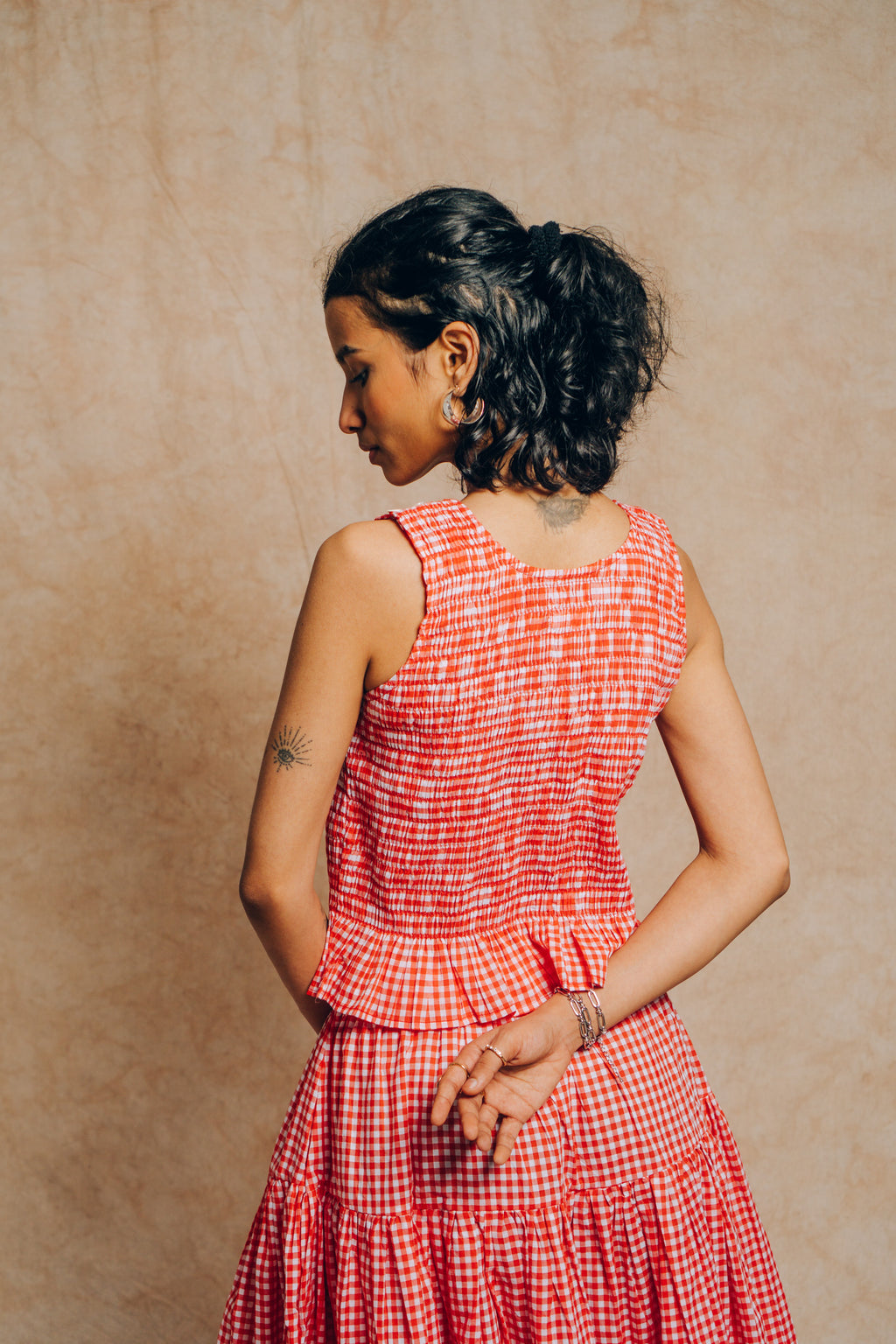 Ruched Top 'Red Gingham Check'