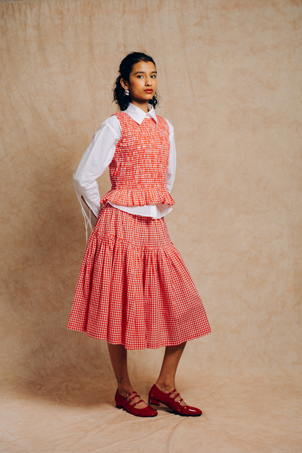 Tiered Skirt 'Red Gingham Check'