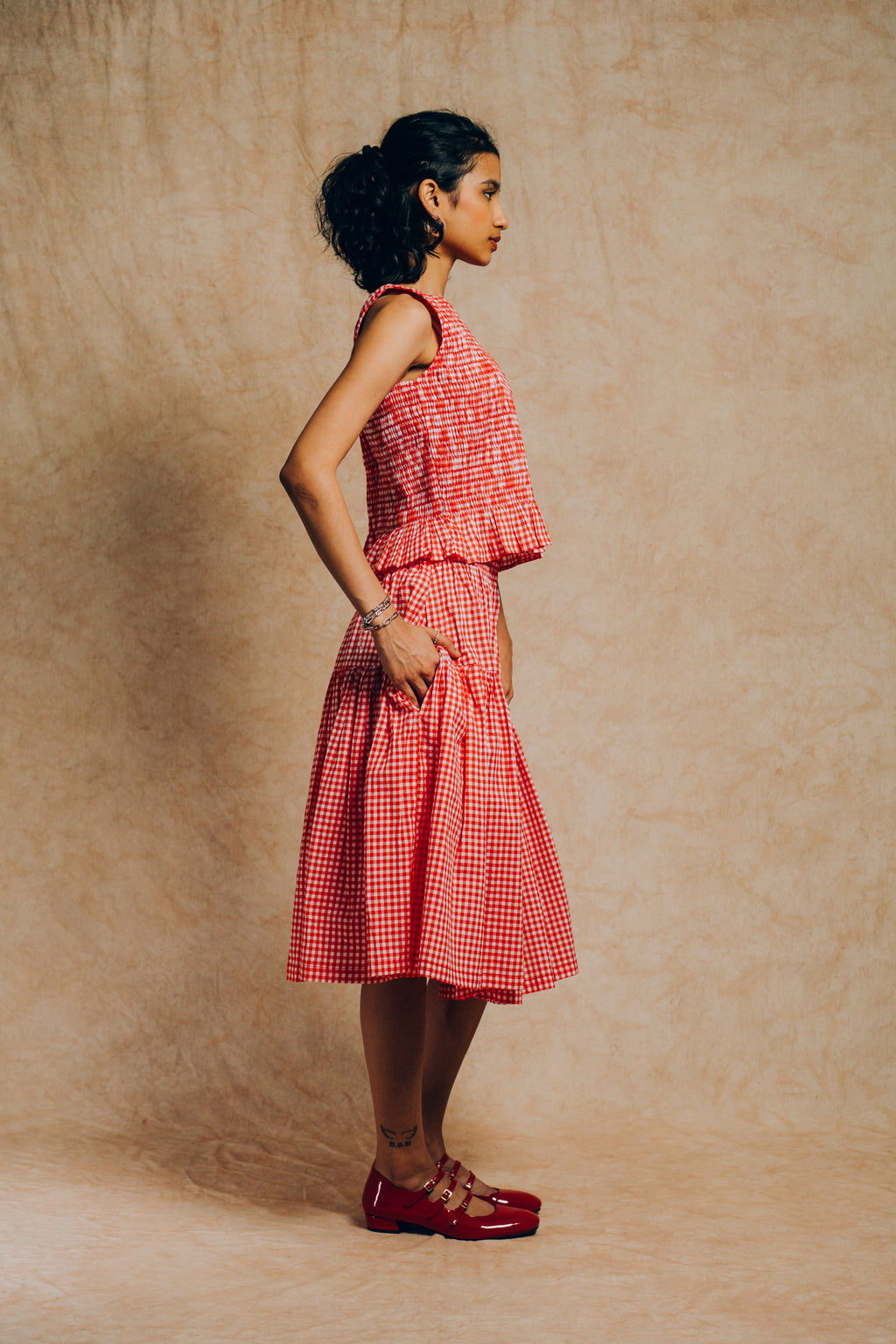 Tiered Skirt 'Red Gingham Check'