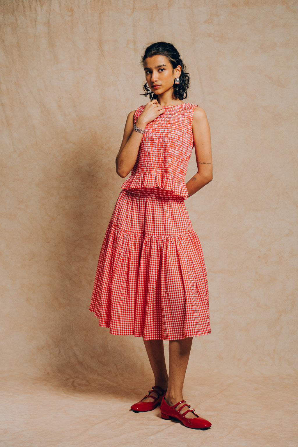 Tiered Skirt 'Red Gingham Check'