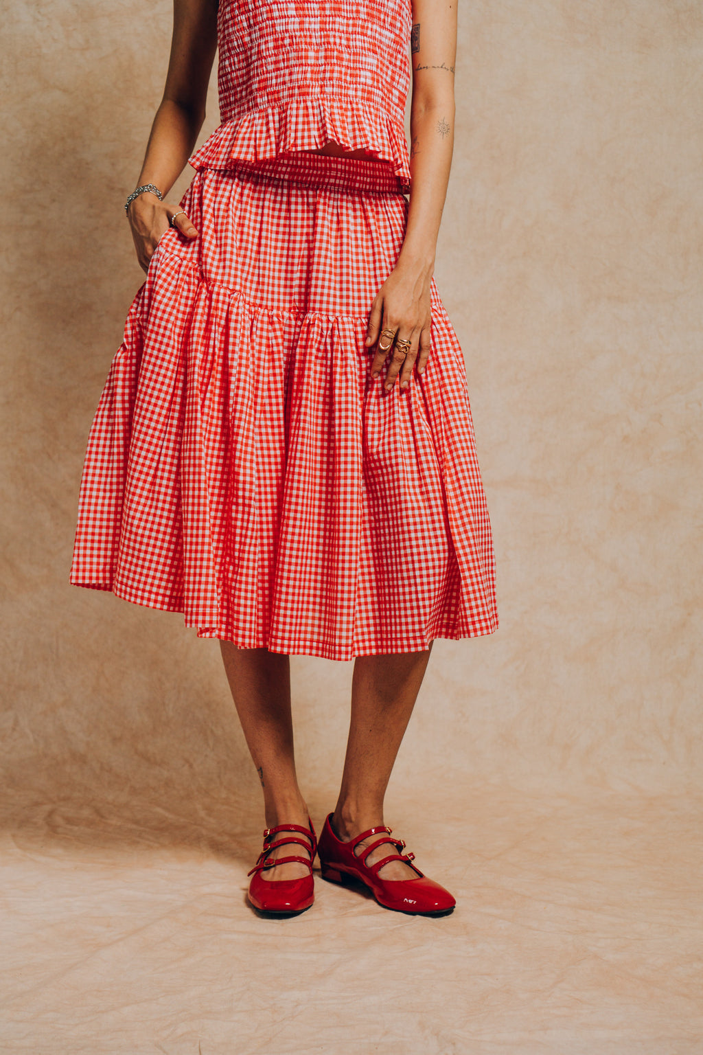 Tiered Skirt 'Red Gingham Check'