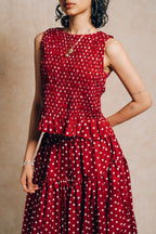 Ruched Top 'Maroon Polka Dots'