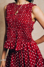 Ruched Top 'Maroon Polka Dots'