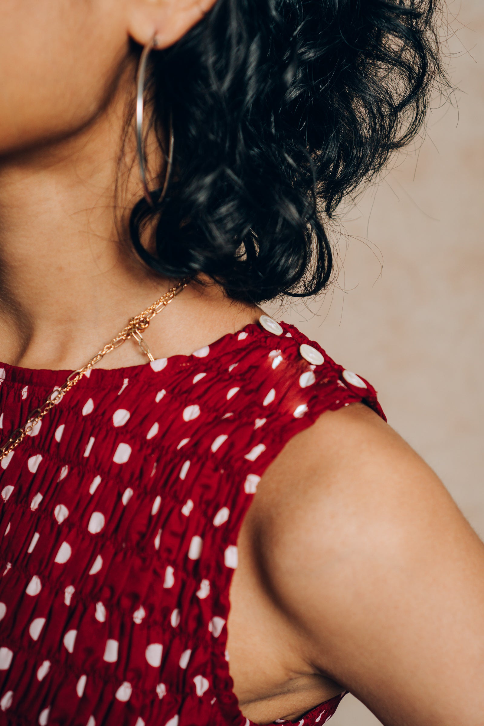 Ruched Top 'Maroon Polka Dots'