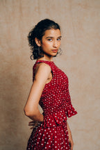 Ruched Top 'Maroon Polka Dots'