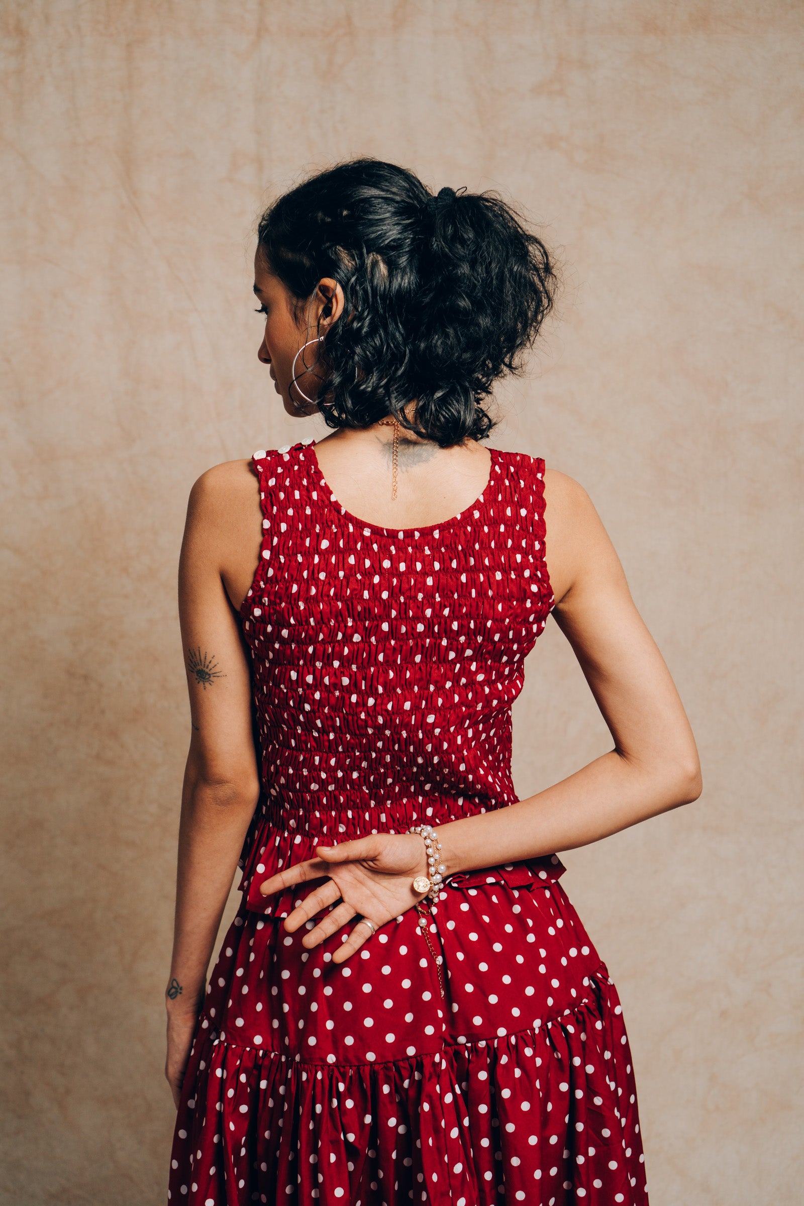 Ruched Top 'Maroon Polka Dots'