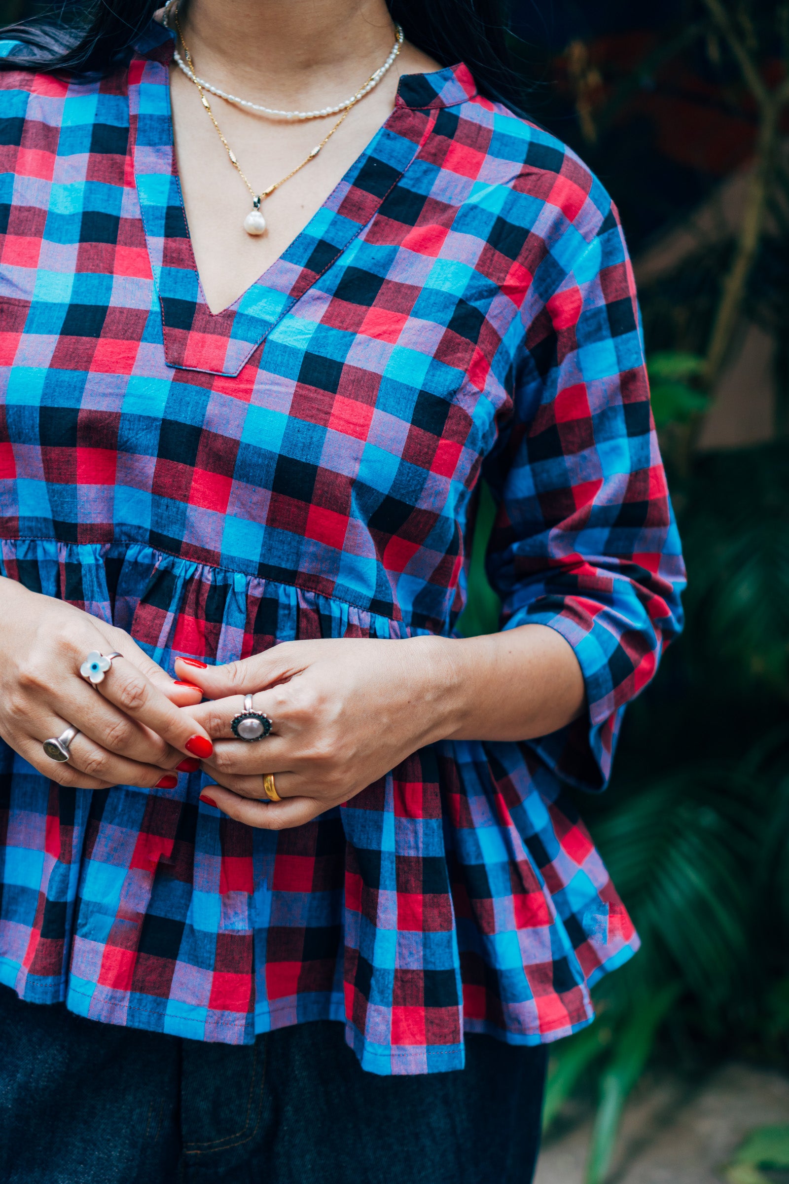 Peplum Top 'Blue Raspberry Handloom'